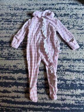 Caden Lane Pink Plaid Ruffle Footed One-Piece